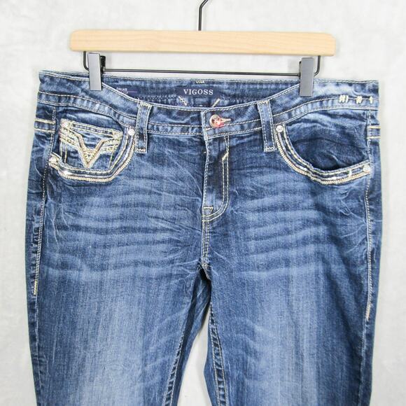 Vigoss Jeans 14 Embellished Dallas Bootcut Rhinestone Pockets Dark Wash Denim - Picture 6 of 12